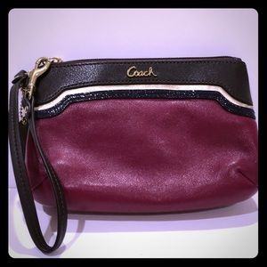 Coach Red/Brown Leather Wristlet